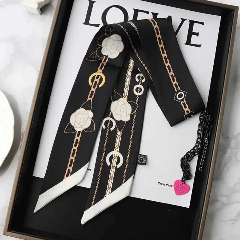 Bandanas Durag 2024 New Womens Twill Chain Flower Decoration Gift Ribbon Small Scarf Binding Bag Handle Ribbon Hairband Small Scarf Headband J241010