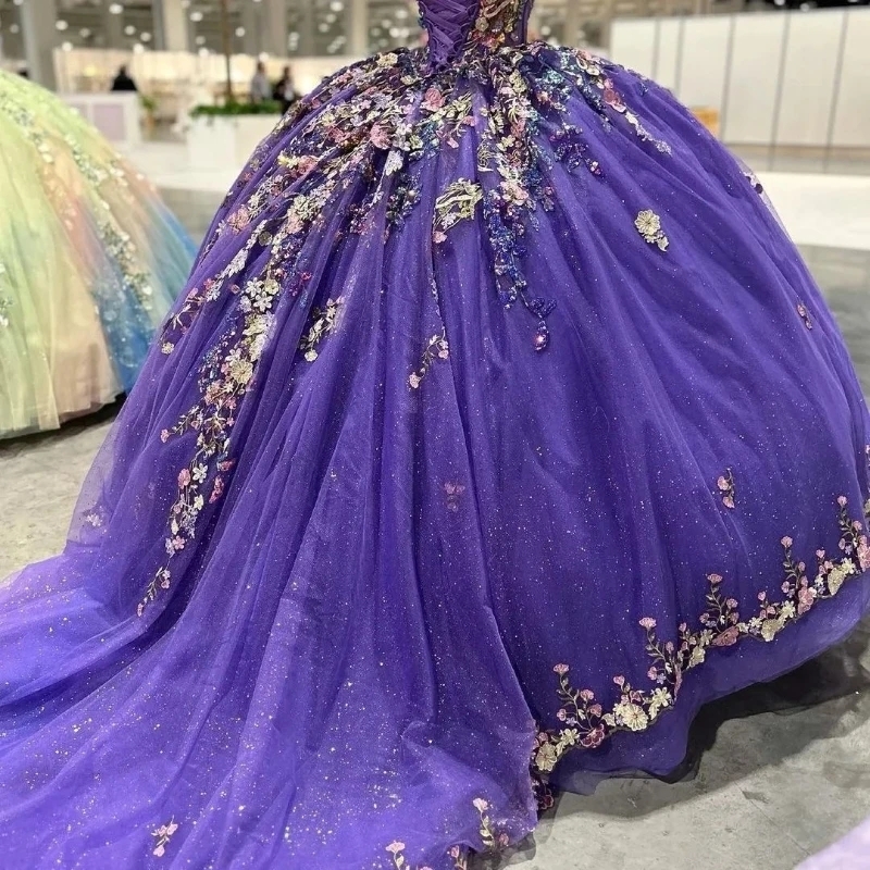Purple Sweetheart Ball Gown Quinceanera Dresses Celebrity Party Gowns Applique Lace Graduation Vestido De 15 Anos Sweet 16 Dress