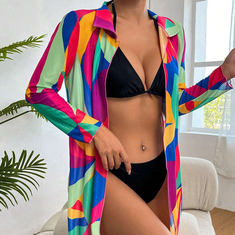 New Beach Top With Mesh Print, And Loose Fit, One Size Conservative Bikini Swimsuit, Sexy Swimwear
