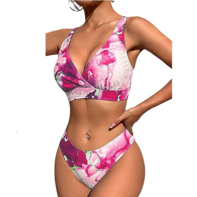 Three Piece Set 2024 New Skirt Style Split Body Swimsuit Deep V Bikini Sexy Tie Dye