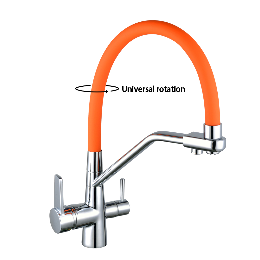 Kitchen faucet brass faucet hot and cold water faucet pure water faucet any telescopic double handle faucet orange tube