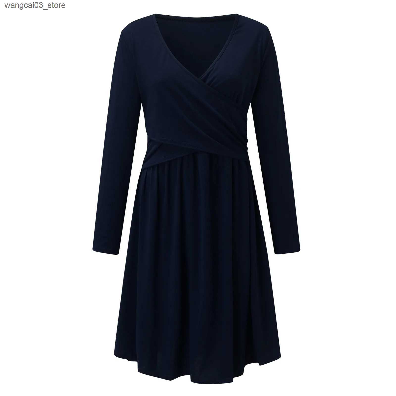 Maternity Dresses Pregnant Breastfeeding Dress With ket Casual Solid Color V-Neck Long Sleeve For Breastfeeding Dress Pregnancy Dress Vestidos L240910
