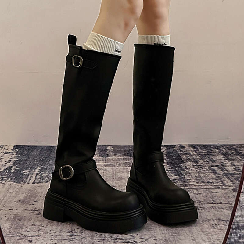 Designer Boot Versatile Thick Heel Tall Boots For Women 2024 Autumn/Winter New Style Belt Buckle Brown Small Thick Bottom Boots Knight Fashion Boots F