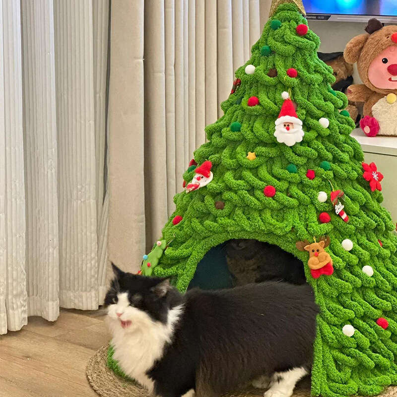 Christmas Tree Cat Nest DIY Autumn/Winter Dog Bed Homemade Material Pack Cat Tail Yarn Handmade Christmas Dog Nest Carton 740