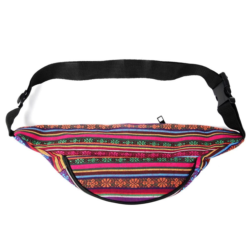 Annmouler Bohemian style womens waist bag fabric Fanny Pack high-quality retro phone bag 2 pockets travel waist bag 241008
