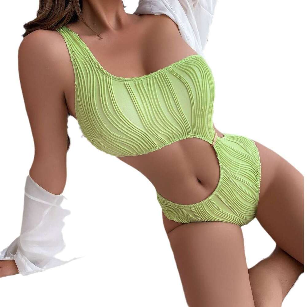 2023 New Solid Shoulder One Piece Swimsuit Sexy Women's Bikini