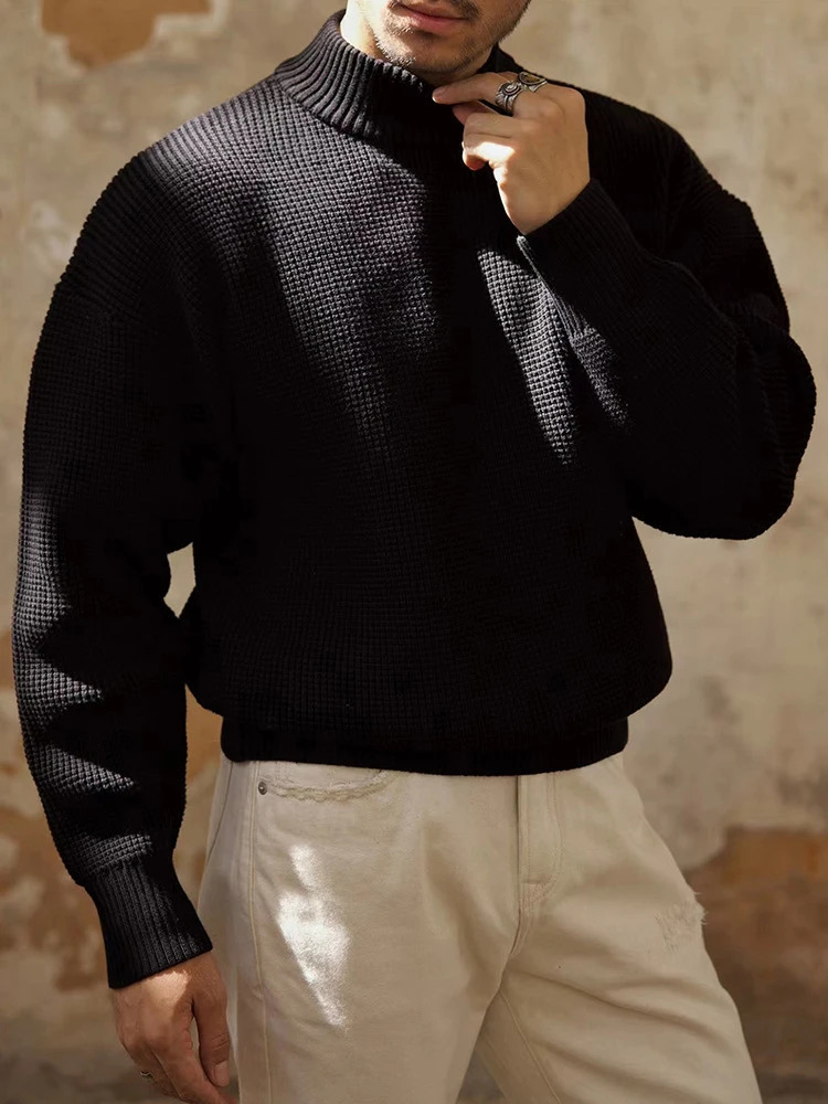 Vintage Turtleneck Sweater Men Long Sleeve Solid Color Knitwear Mens Jumper Tops Spring Fashion Knitting Pullover Male Sweaters 241007