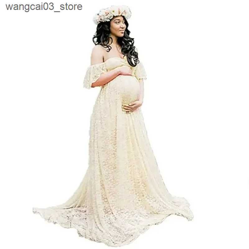 Maternity Dresses Women Maternity Gown Robe for Photo Shoot Pregnancy Clothes Dresses Beautiful Lace Tail Short Sleeve Dress L240910