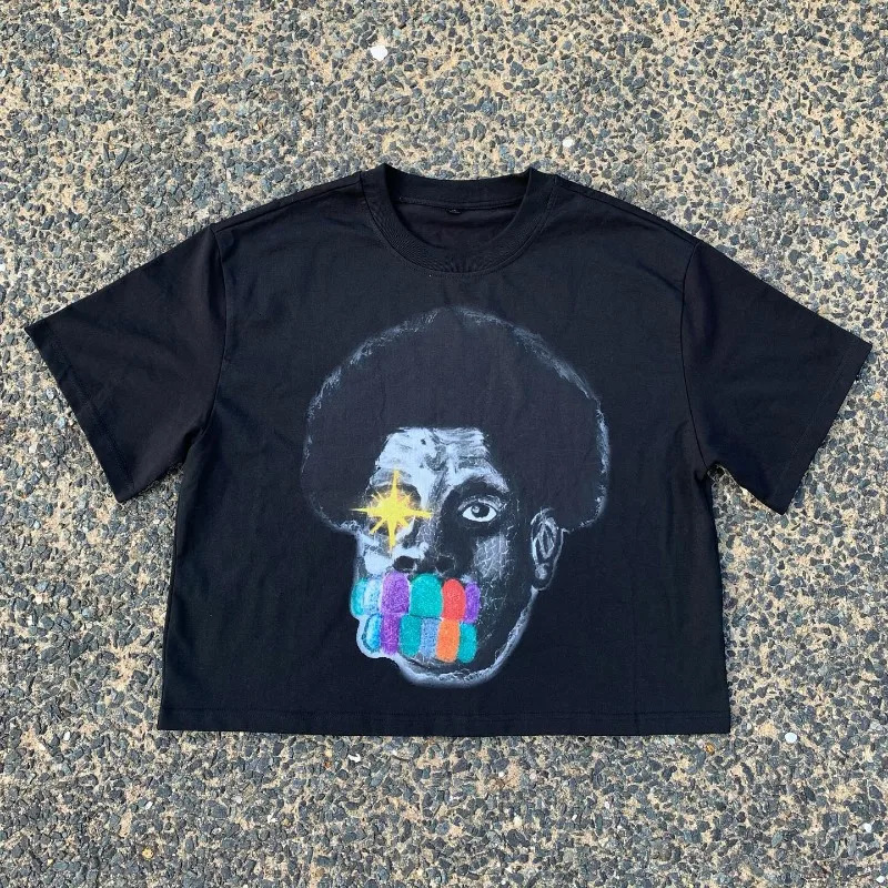 Y2K Gothic trendy letter printed Tshirt for men retro casual Harajuku round neck short sleeved couple clothing 241011