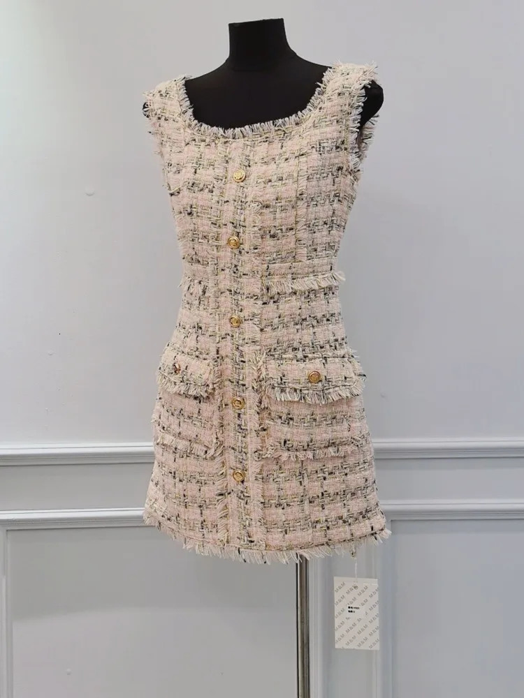 French Little perfume Sleeveless Dress Womens Summer Plain Fringe Ultra thin Premium Ski chic O-neck Tweed Vest Women 241010