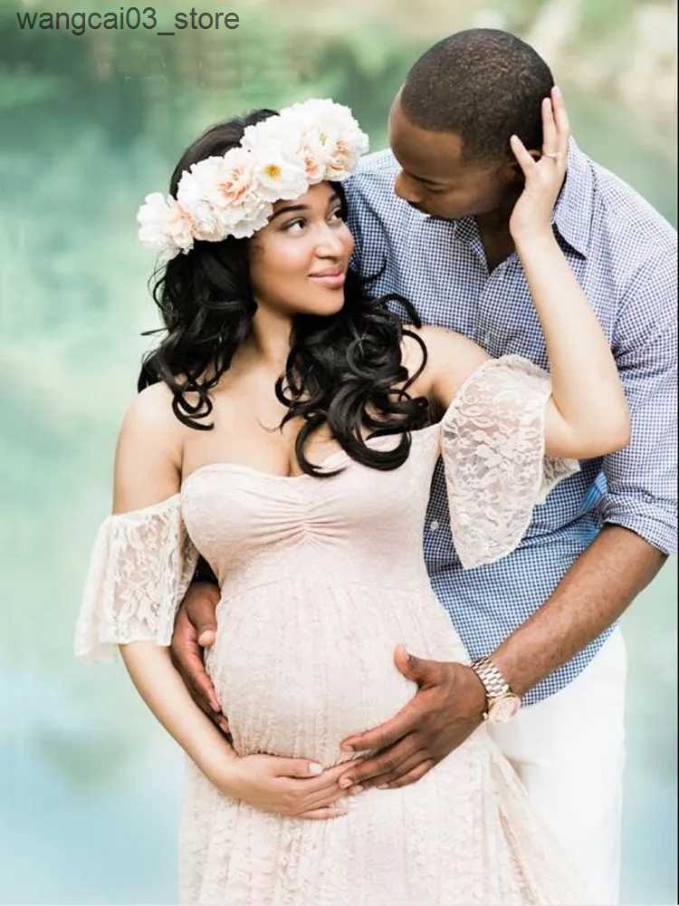 Maternity Dresses Maternity Photography Props Lace Long Dress Pregnancy For Photo Shoot Gown Maxi Summer Pregnant Women Plus Size Mother Clothes L2409