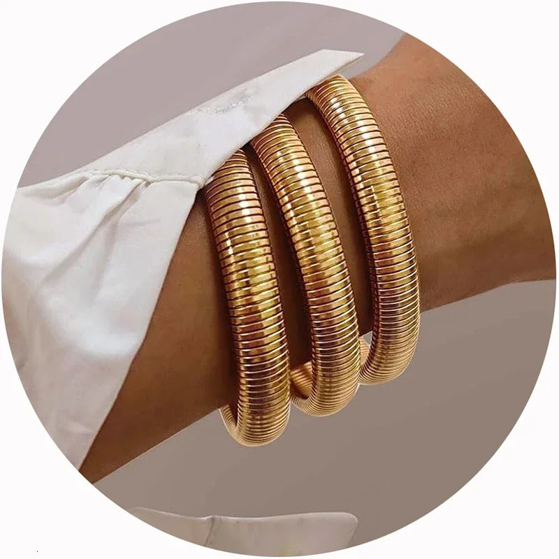 Punk wide block bracelet stackable flexible elastic chain thick stainless steel bracelet womens waterproof jewelry 241007