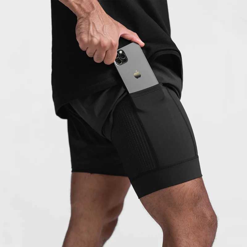 2024 New Mens Sports Shorts 2-in-1 Running Shorts Mens Double layered Breathable Fitness Training Running Shorts W241010