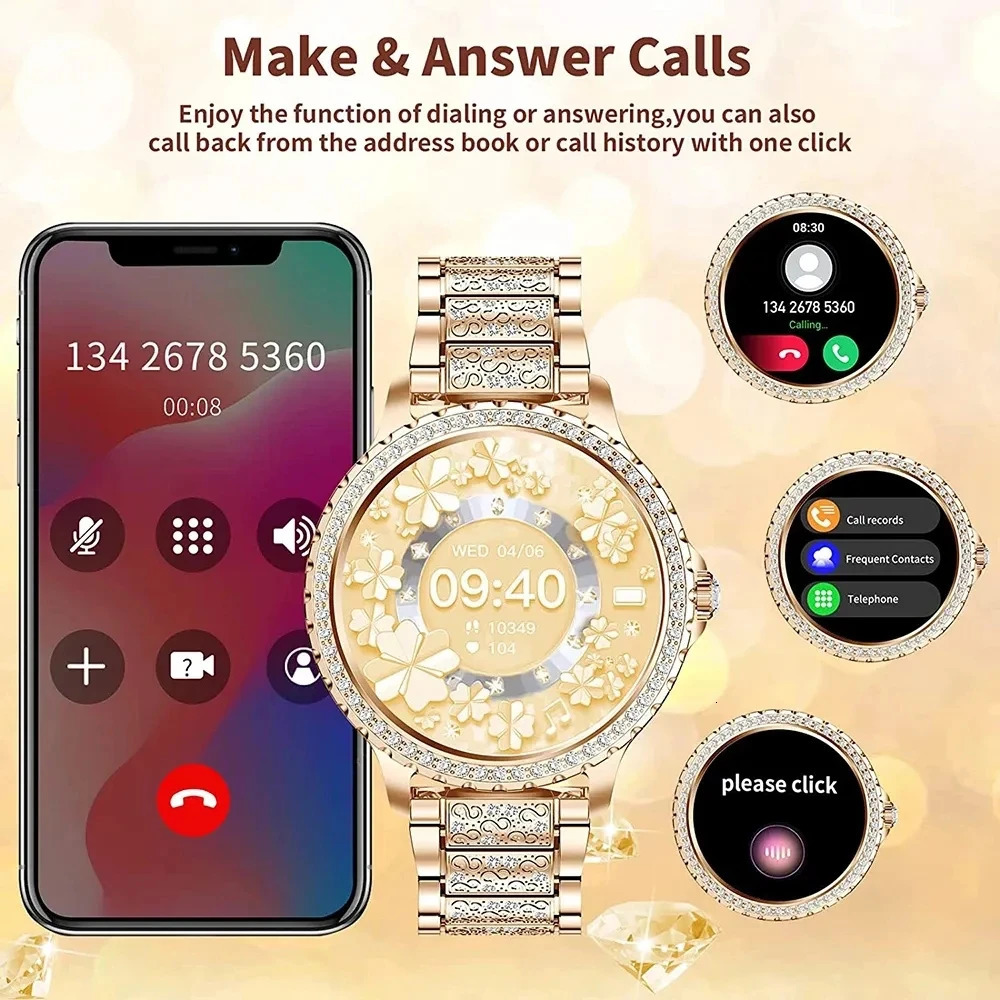 Fashion Womens Bluetooth Calling Smart Watch 1.32-inch AMOLED 360 * 360 HD Screen Sports Fitness Womens Smart Watch Diamond Band 241011