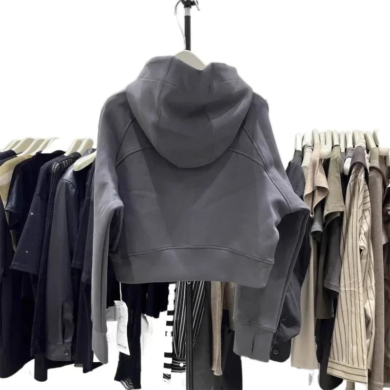 Womens Solid Hoodie Korean Y2k Casual Wild Loose Thin Zipper Short Sweater Top Long Sleeve Coat 241010