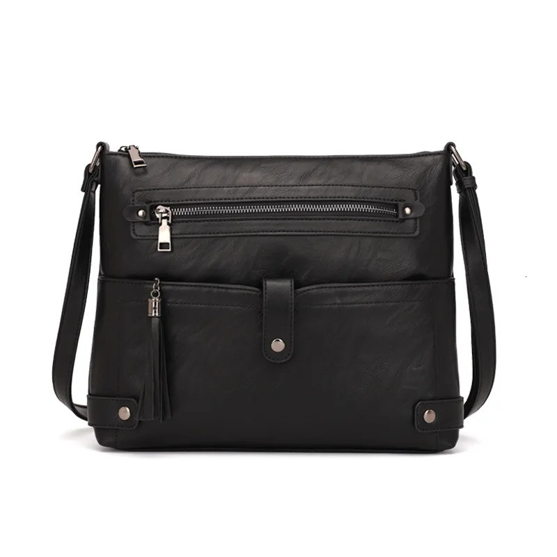 Multi pocket casual solid color womens shoulder bag fashionable tassel accessories small square daily commuting cross body 241008