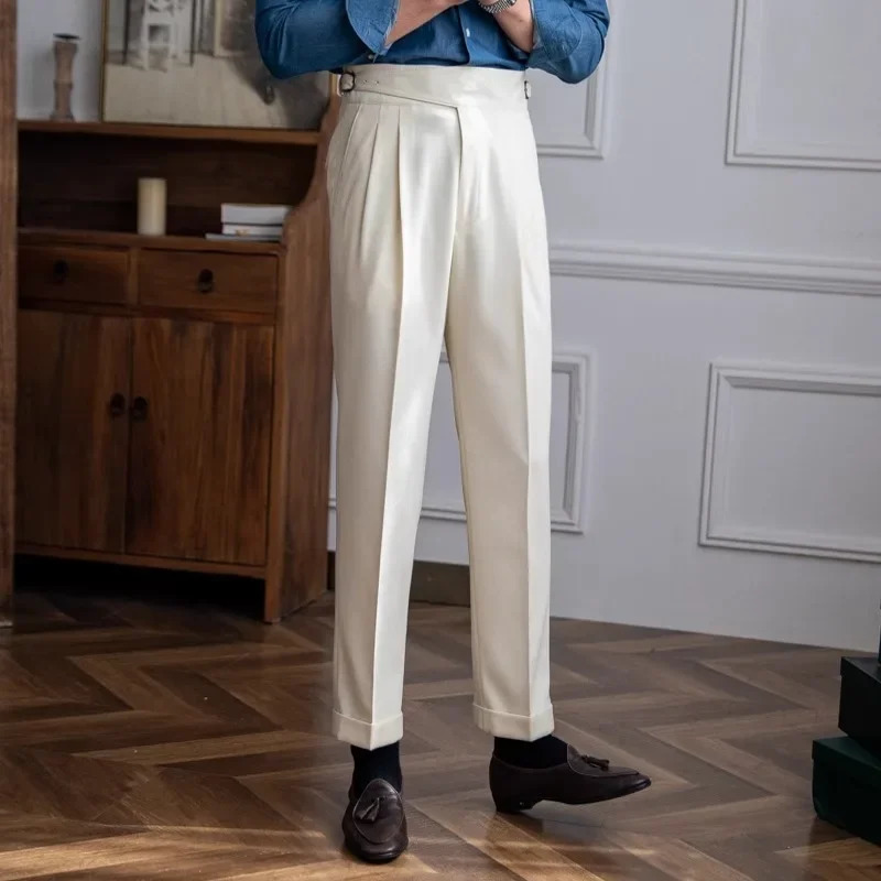AutumnWinter Italian Style High Waist Straight Leg Pants UK Mens Casual Edition Trouser 241010