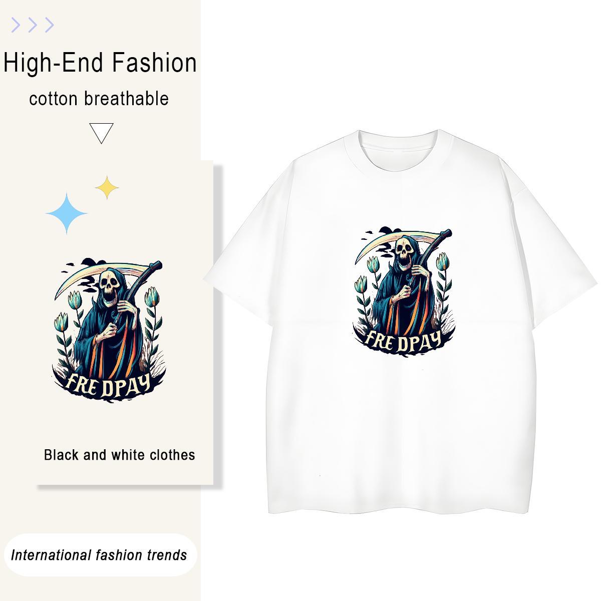 2024 Women T Shirts 230g Pure Cotton Breathable Crew Neck Casual Beach skull Womens Tshirts Free Shipping Customized Print Tee Shirt