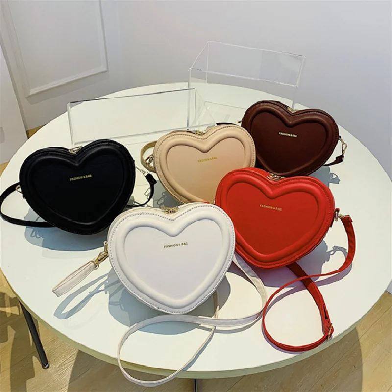 Hot Sale Solid Color Pu Leather Shoulder Bags TLXT Heart Shape Crossbody Bags For Women Fashion Small Handbags and Purse