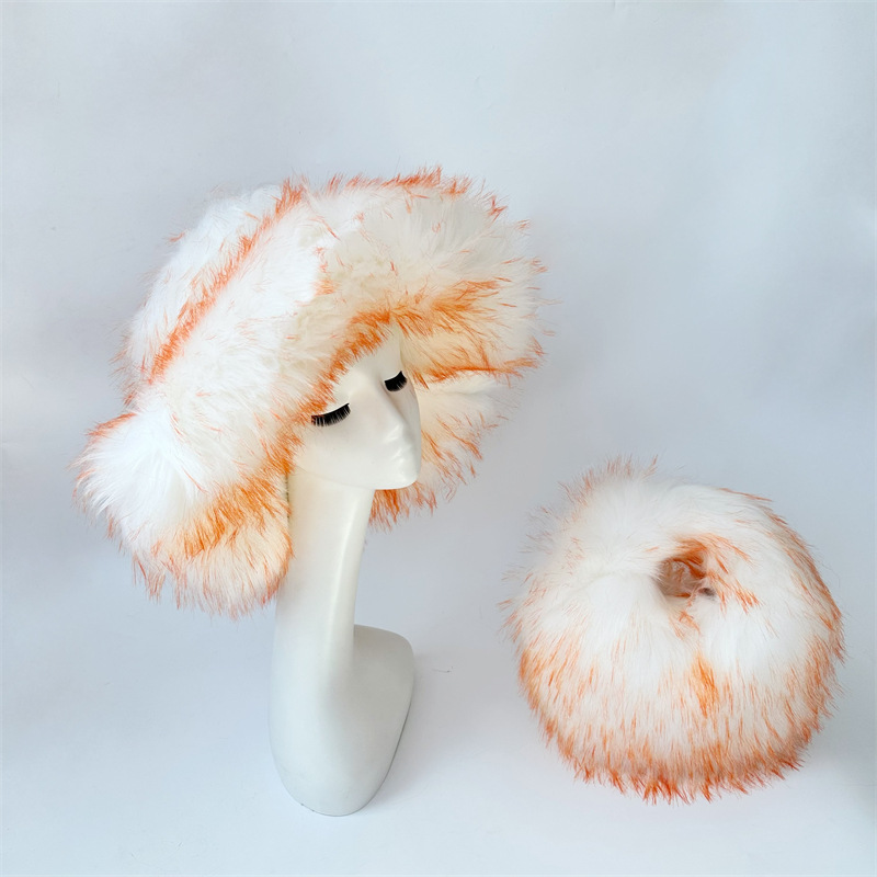 New foreign trade imitation raccoon fur basin hat warm ball bag set imitation fur fur hat bag set Shoulder Bags Winter plush CUD2410112F5