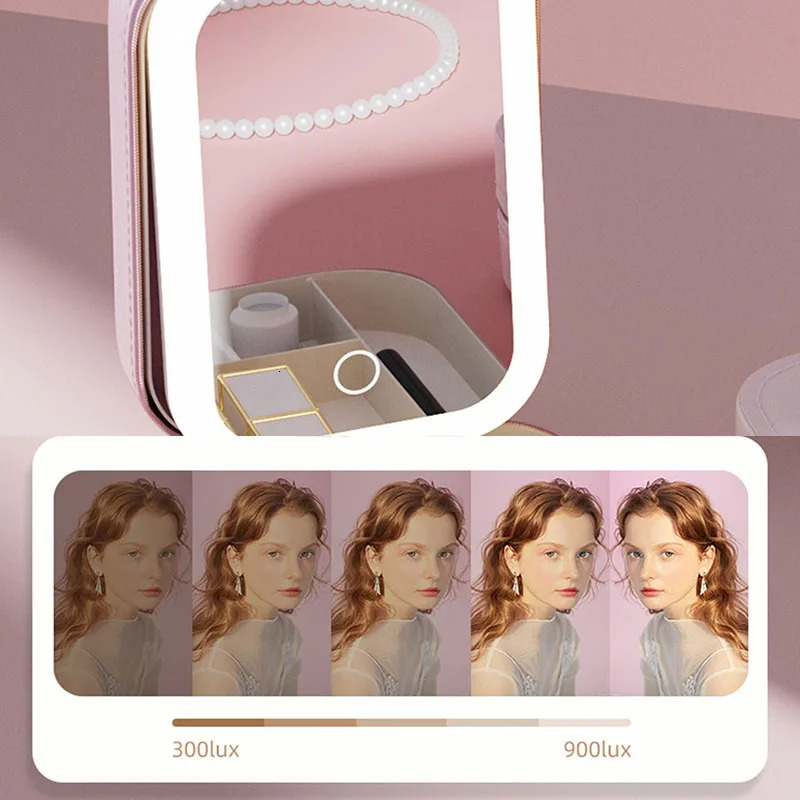 LED makeup bag with mirror suitable for women portable makeup storage bag small lipstick brush wireless makeup case with light 241008