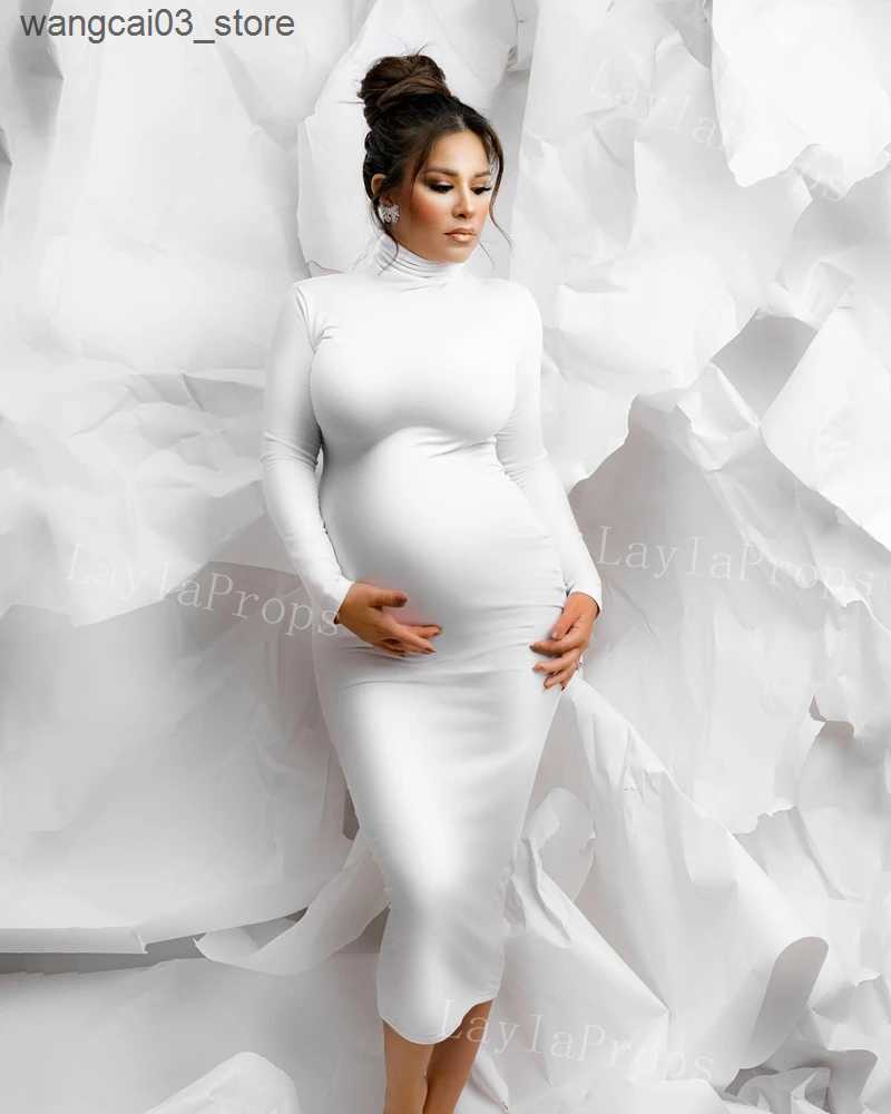 Maternity Dresses Maternity Long Sleeve Dresses For Photo Shoot Pleated Blouson Midi Dress Women Party Photography Pregnant Baby Shower Clothes L24091