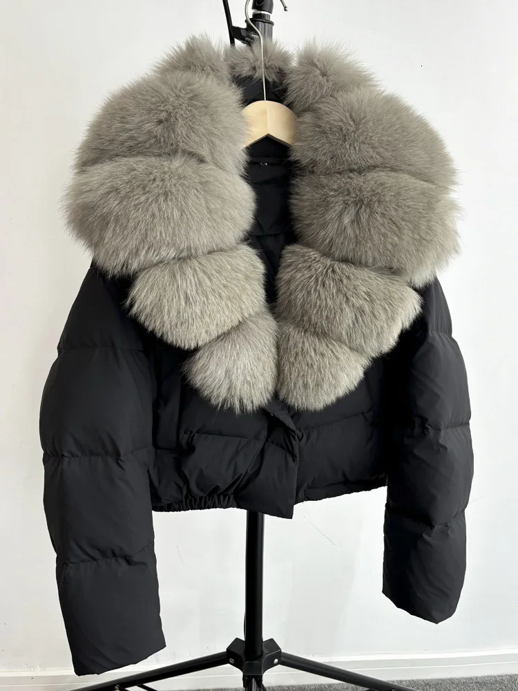 Janveny Big Natural Fox Fur Coat Womens Autumn Winter Female Parkas 90% White Duck Down Jacket Feather Short Puffer 241010