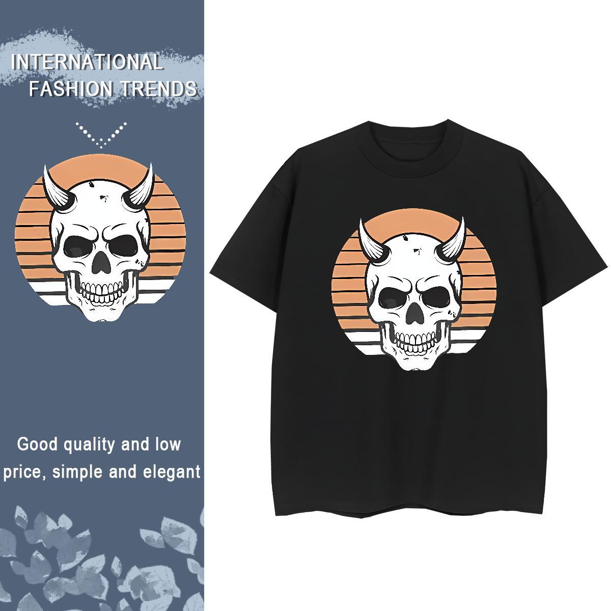 Fashion T Shirt For Woman 230g 100% Cotton Short sleeve Soft Daily Outfit skull Women Tshirts Loose Oversized Clothes