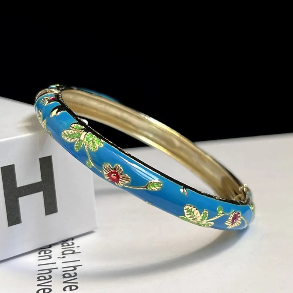 Enamel China Cloisone Bracelet Double Bracelet China Peony Filigree Flower Bracelet Traditional Retro Womens Bracelet 241007