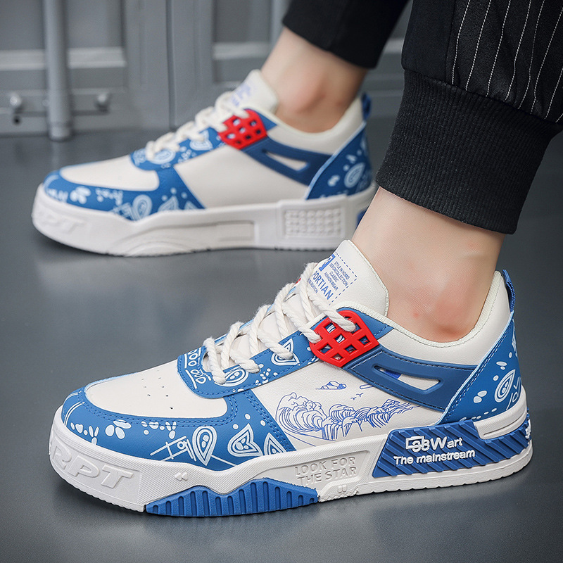Men Casual Shoes Fashion Leather Versatile Sneakers Trendy Design New Sense Comfort Triple Blue Green