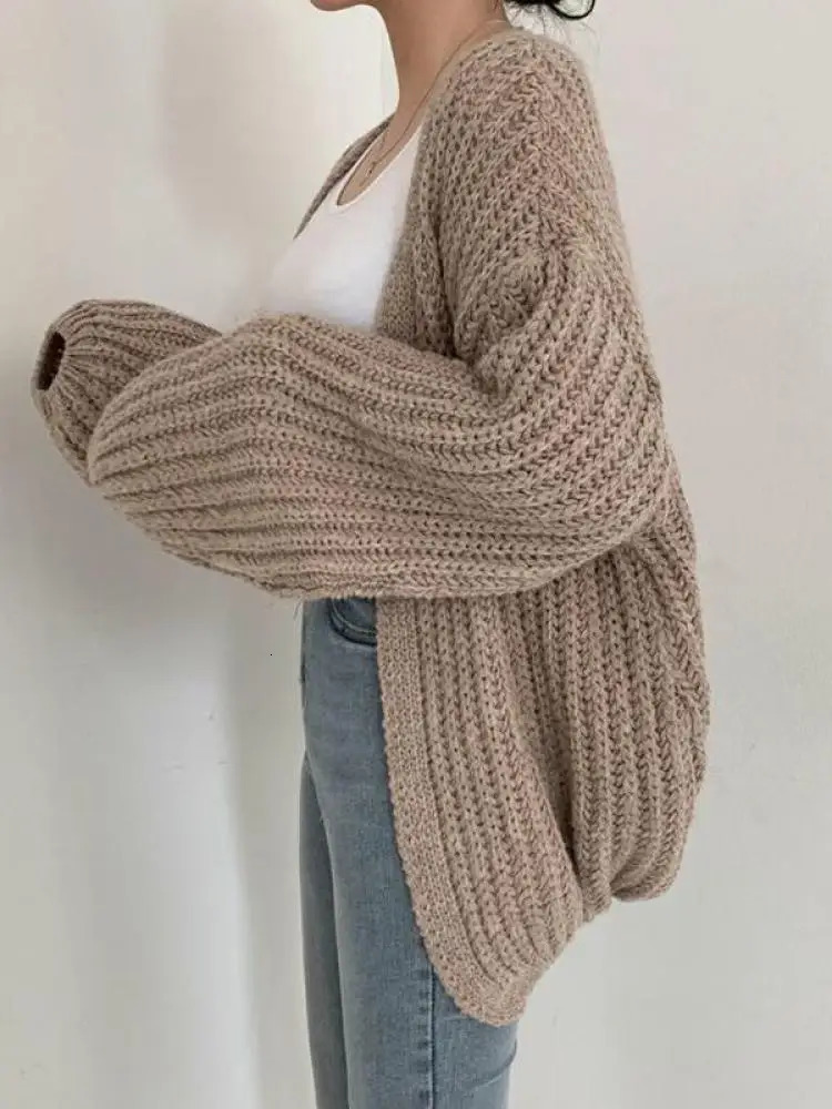 2024 Vintage Harajuku Lantern Sleeve Women Cardigan Sweater Casual Korean Fall Streetwear Tops Coat Chic Lazy Wind Y2k 241007