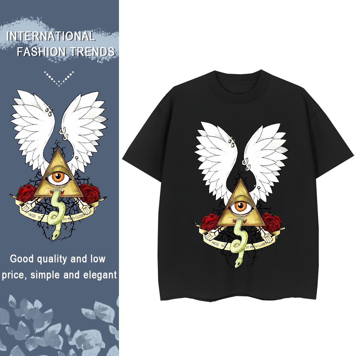 2024 Casual T Shirt For Woman 100% Cotton 230g Crew Neck Breathable Casual Daily Wear eye of the devil Couples T Shirts Female DIY Anime Clothes Shirt