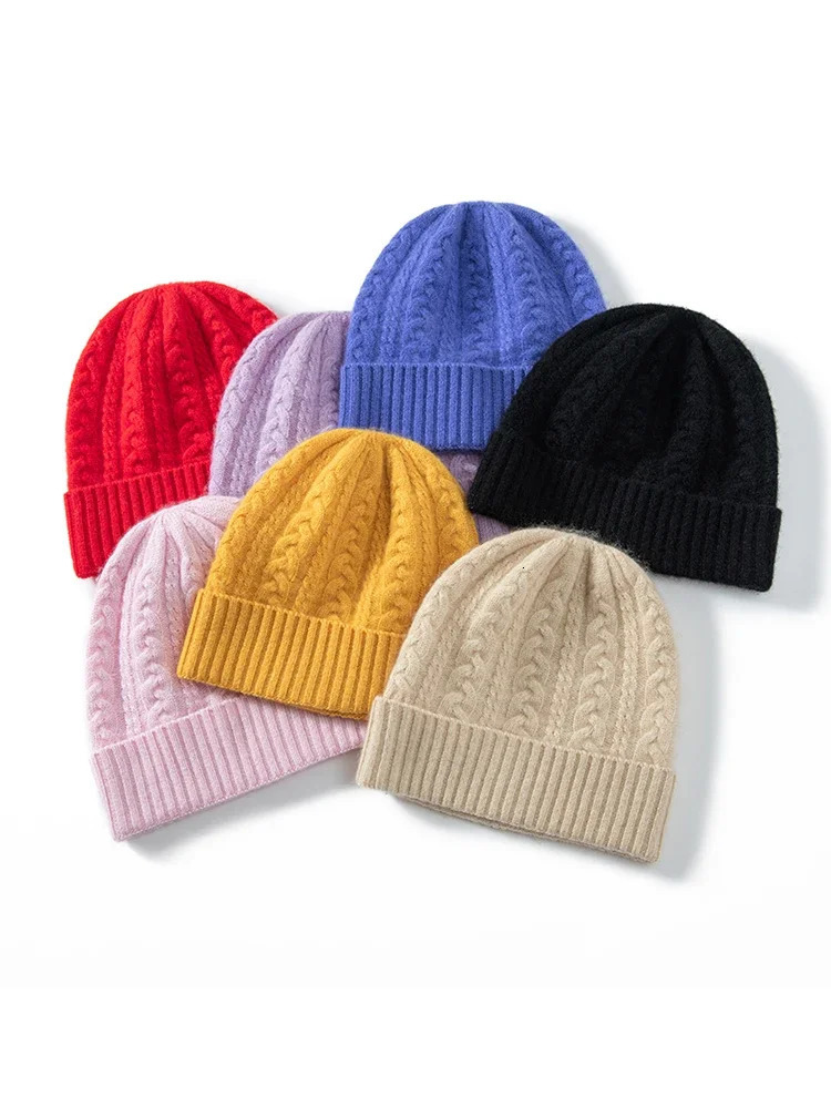 Childrens Cashmere Cable Knitted Beanies Boys Hat Wool Girls Casual Year Christmas Soft Winter Warm Hair Children 241009