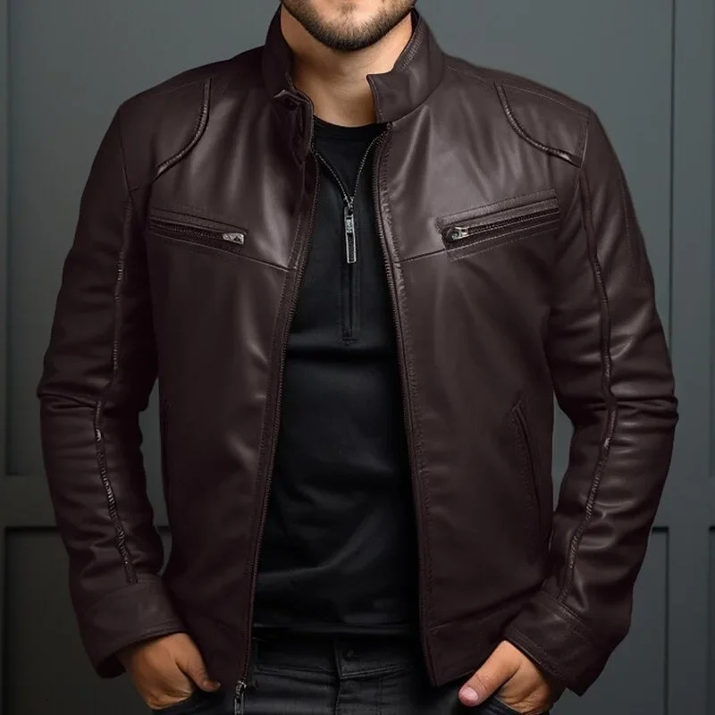 2024 Spring Summer Mens Clothing Motorcycle Leather Jacket Teenagers Stand Collar Punk Coat Men 240930
