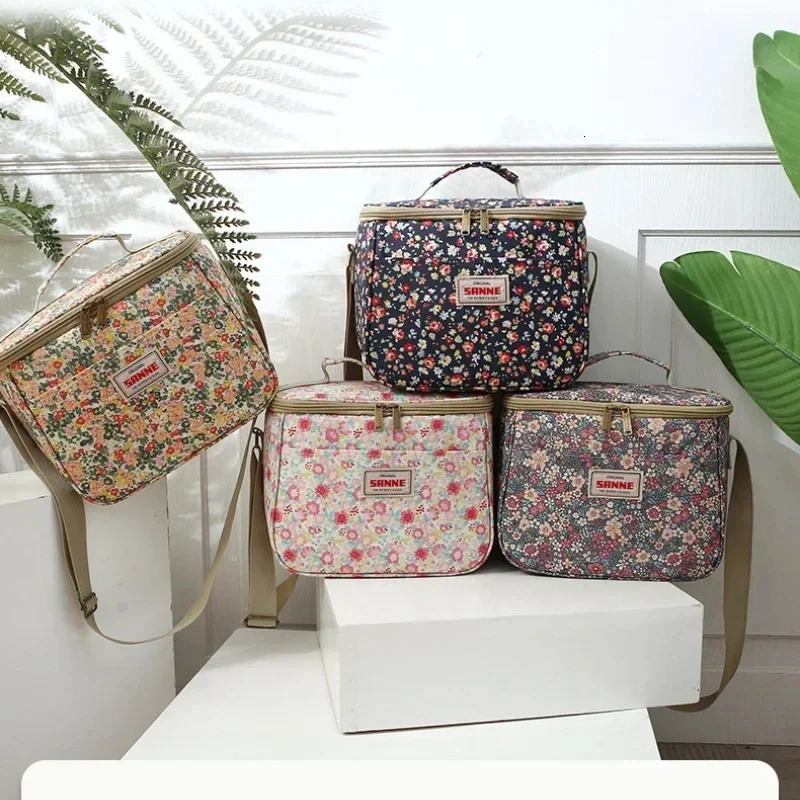 Flower printed lunch bag heat insulated large capacity handbag cute picnic beverage lunch box storage bag portable lunch bag 241008