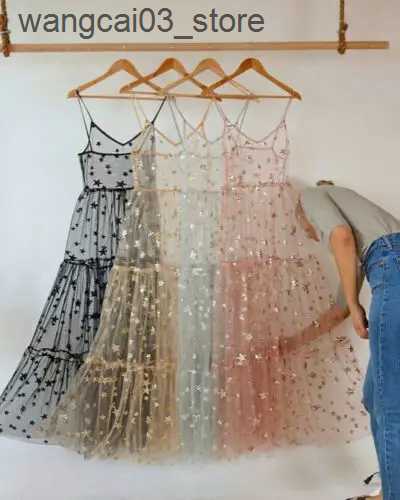 Maternity Dresses Summer Sweet Tulle Spaghetti Straps See Through Long Women Dresses Fashion Bling Dress L240910