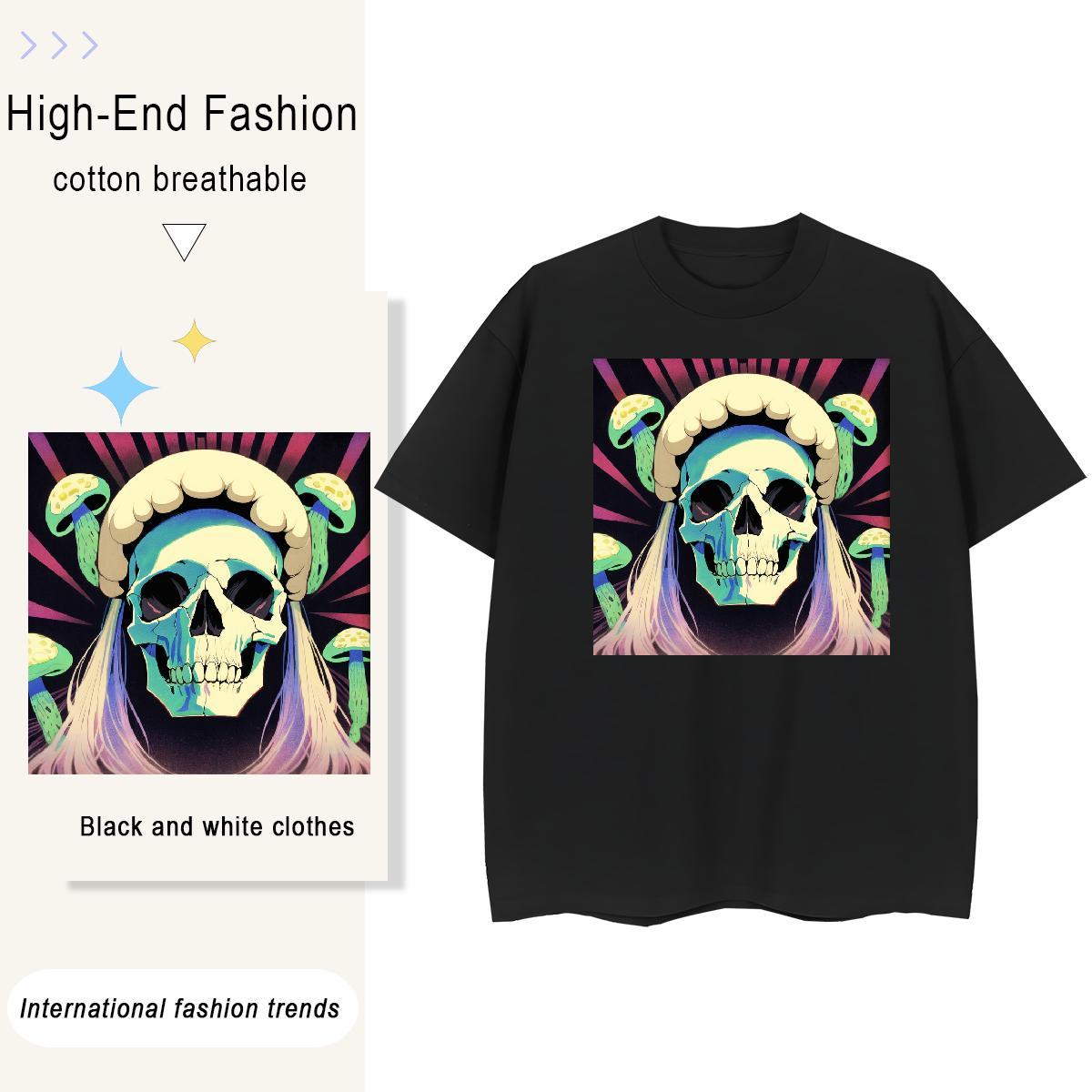Fashion Casual T-Shirts for Women 230g Pure Cotton Comfortable Daily Wear skull Women Tees Wholesale DIY Printed Tshirts