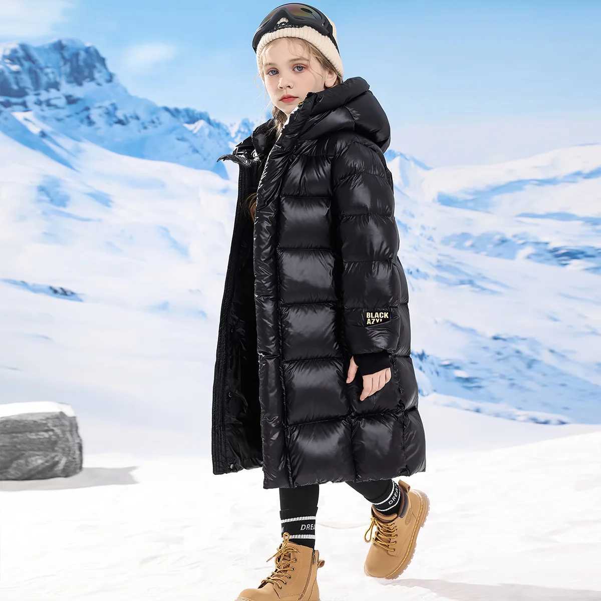 Down Coat New Childrens Long Black Gold Thick Cotton Jacket Winter Knee for Boys and Girls H241010
