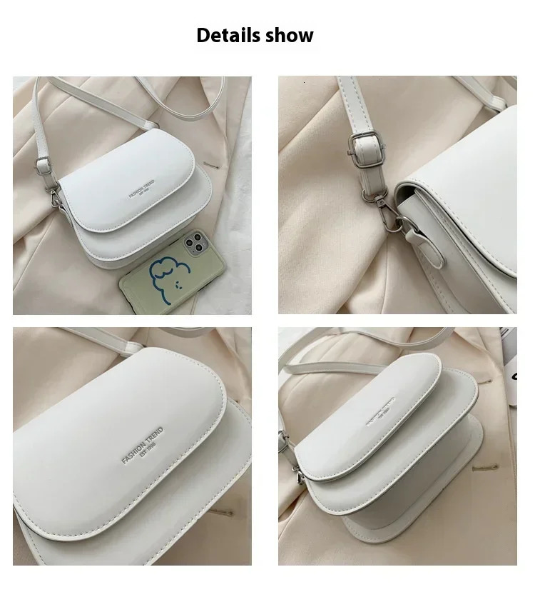 Trendy Saddle Shoulder Bag Women PU Leather Crossbody Simple Solid Color Flap Messenger Fashion Handbags Pouch 240925