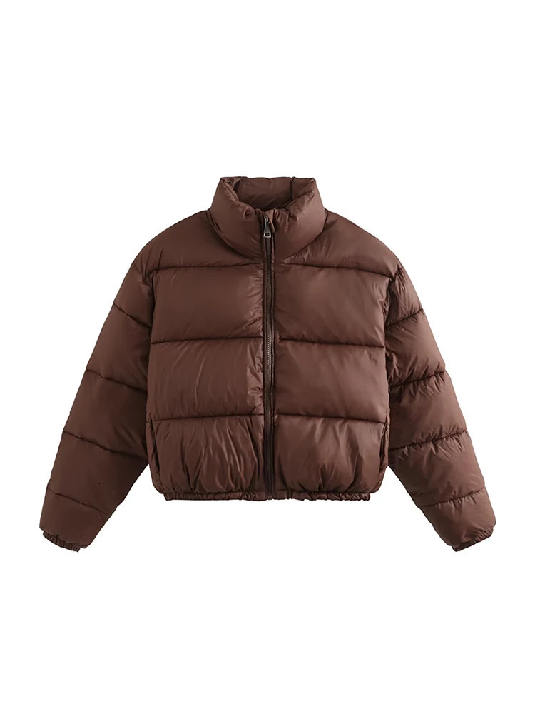 Vintage Women Brown Warm Puffer Jackets 2023 Winter Fashion Ladies Elegant Short Parka Casual Female Chic Green Outerwear 241009