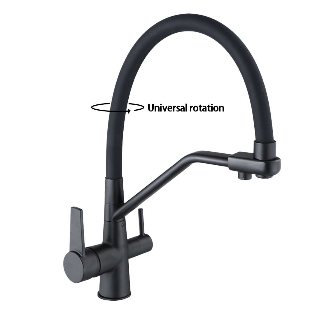 Kitchen faucet brass faucet hot and cold water faucet pure water faucet any retractable double handle faucet grey tube