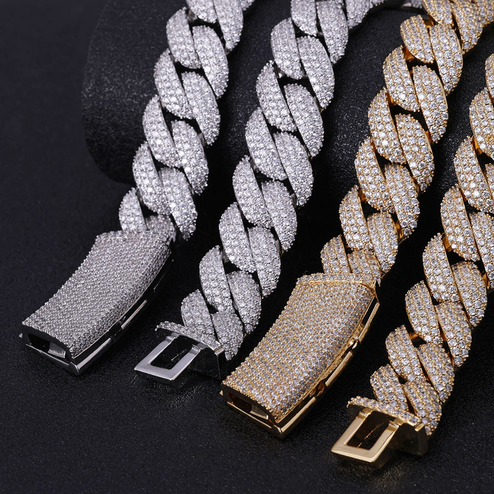 18mm Hip Hop Bubble Miami Cuban Chain Mens Necklace Gold Plated Full 5A Zircon Jewelry