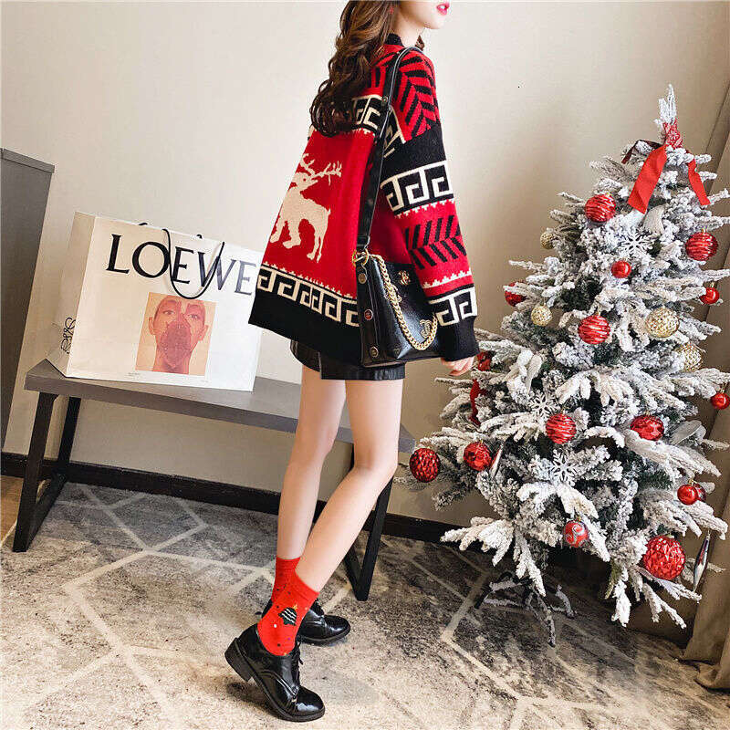 Christmas sweater for autumn winter 2023 short sleeved new deer pullover, internet famous loose and lazy style knitted top