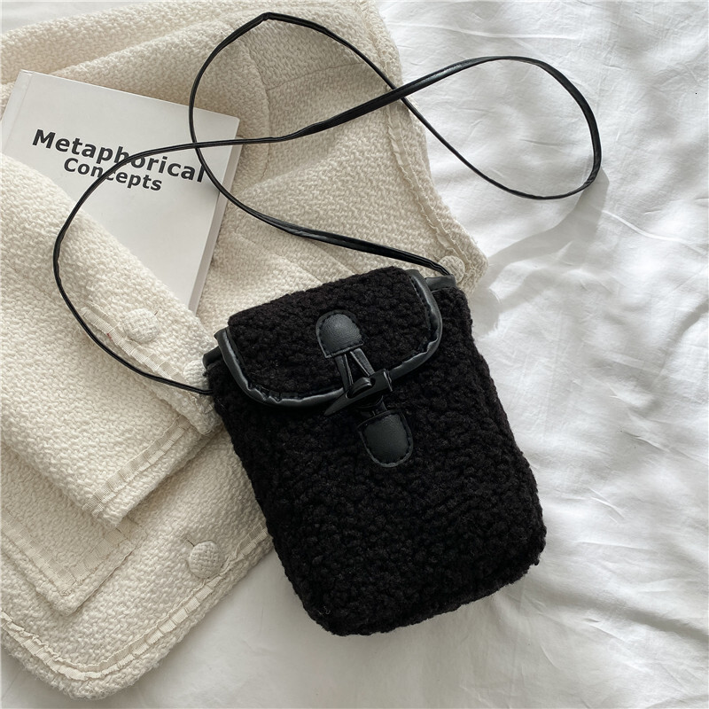 New Mobile Phone Contrast Color Simple Western Style One Shoulder Crossbody Small Women's Autumn and Winter Lamb Plush Bag