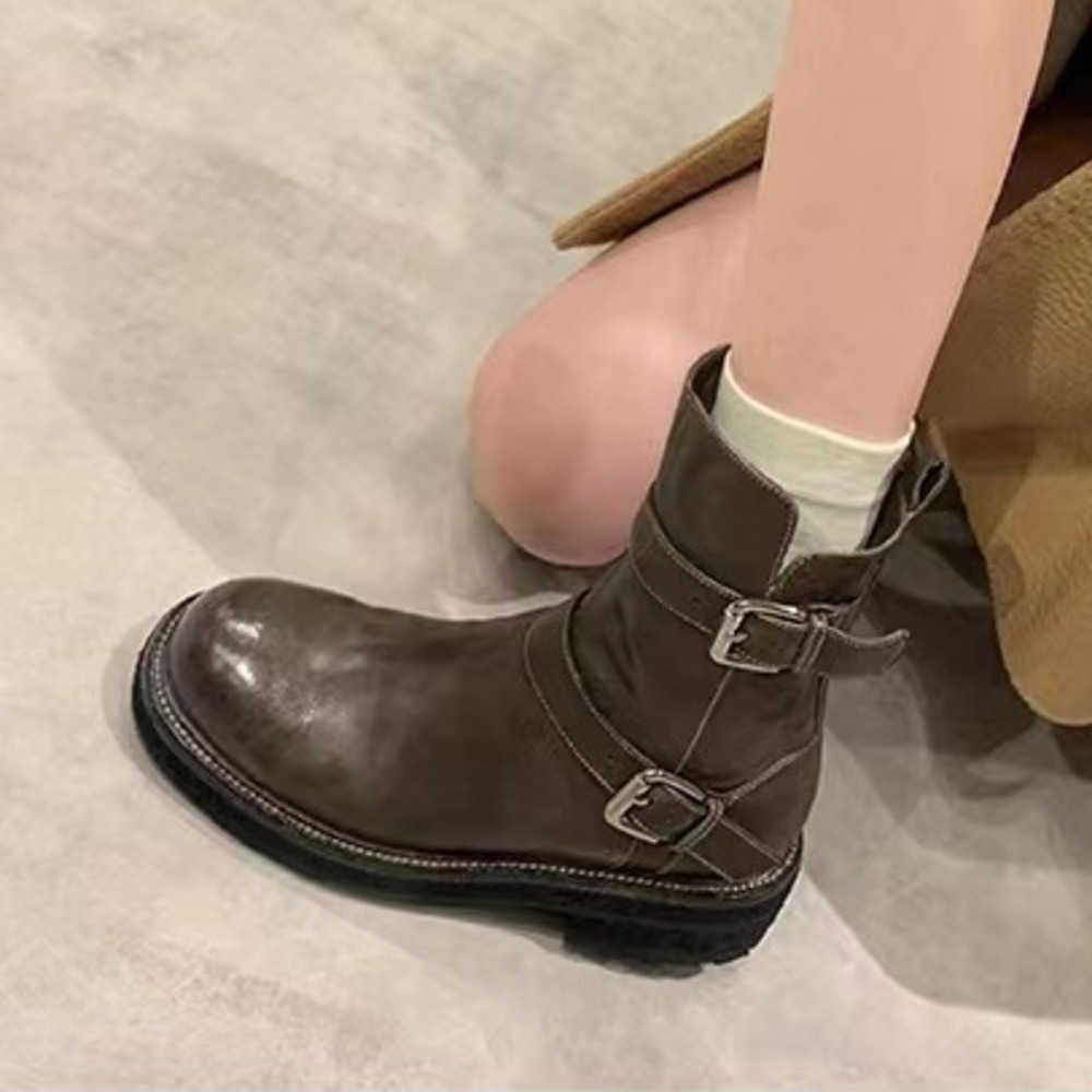 Internet Celebrity Round Head Martin Boots Thick Bottom Thin Short Boots Womens Knight Boots Autumn Winter Fashion Boots 240826