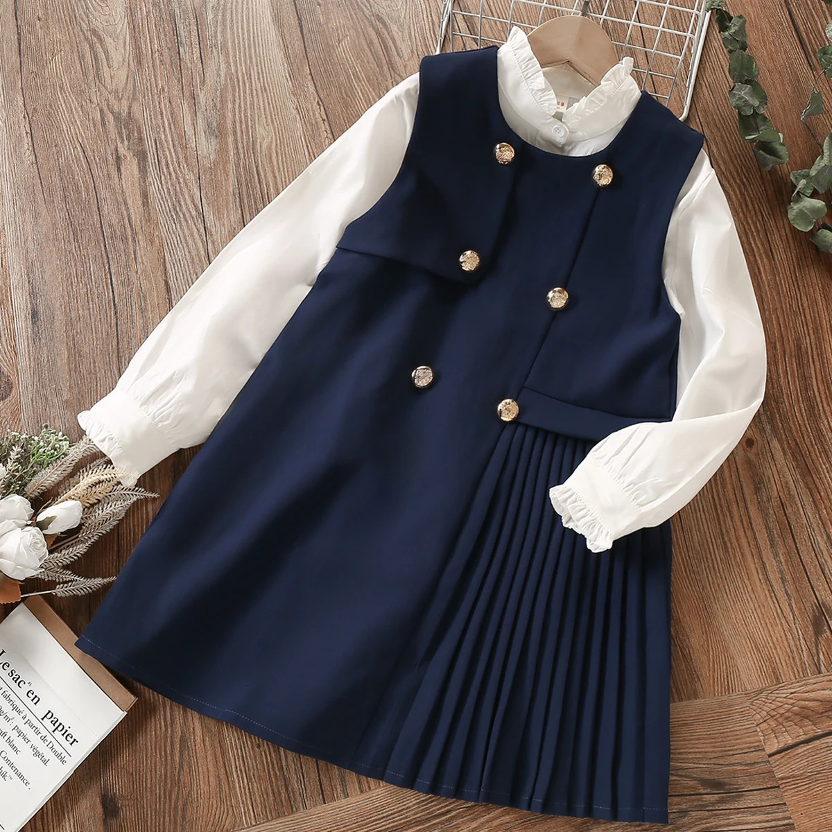 School Uniform Preparatory Girls Clothing Youth Elegant Dress Shirt 2PCS Spring and Autumn Childrens Clothing 8 10 12 13 Years Old 241008