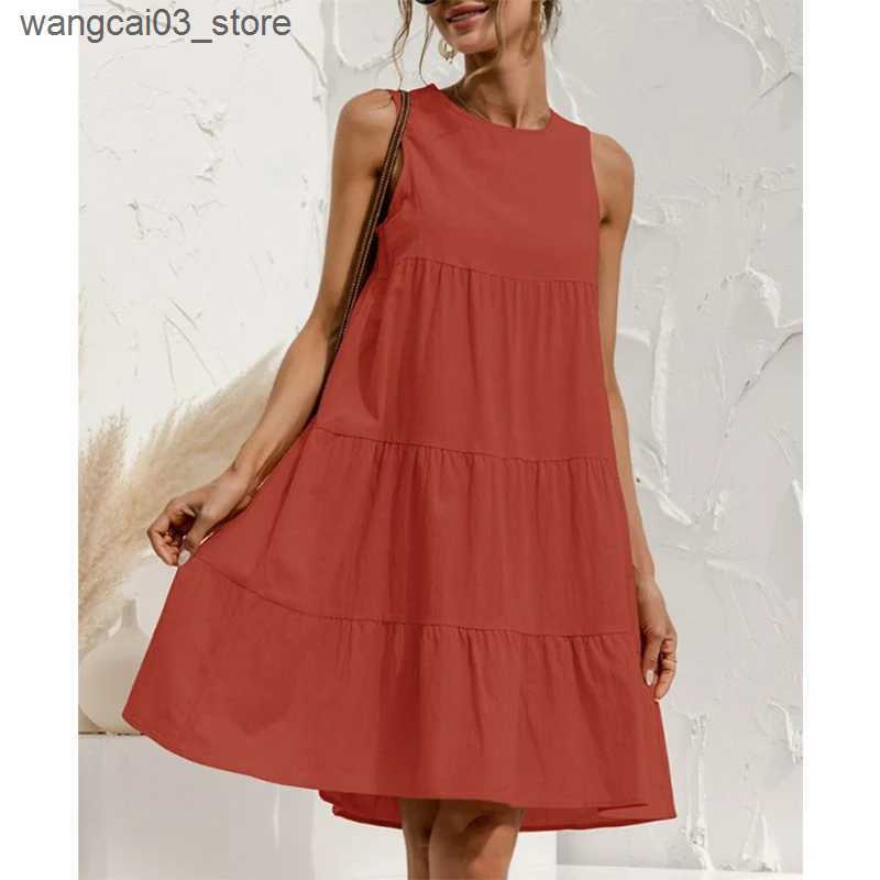 Maternity Dresses Summer Women Vest Dress Cotton O-Neck Sleeveless Solid Midi Tank Dresses Stitching Large Swing Casual Loose Sundress Vestidos L24091