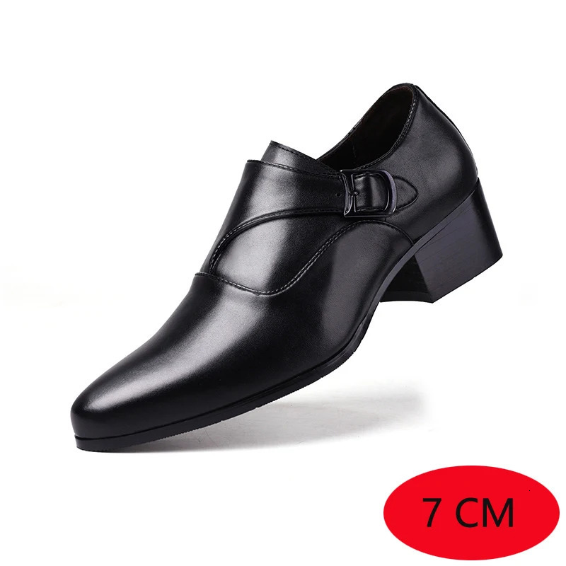 5CM/7CM high mens heel shoe corner mens business dress shoe buckle mens office Oxford height increase size 38-44 241007