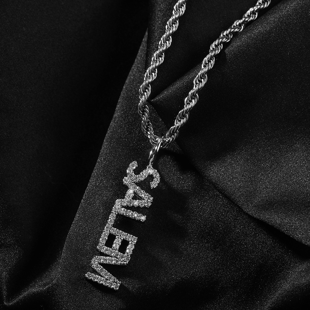 Hip Hop Vertical A-Z Custom Name Pendant Necklaces 5A Zircon Women Men Jewelry
