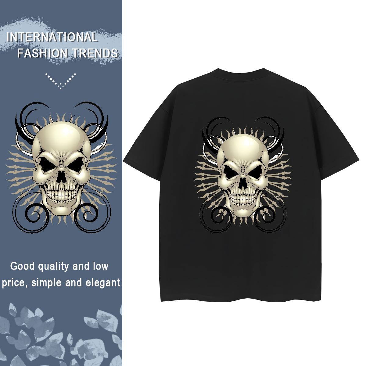Casual New T Shirt For Woman 230g 100% Cotton Breathable Short Sleeve Casual Daily Wear skull Tshirt for Man Woman Nice DIY Logo Clothes Shirt